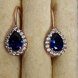 Rose Gold Over Sterling Silver With Simulated Sapphire and CZ's